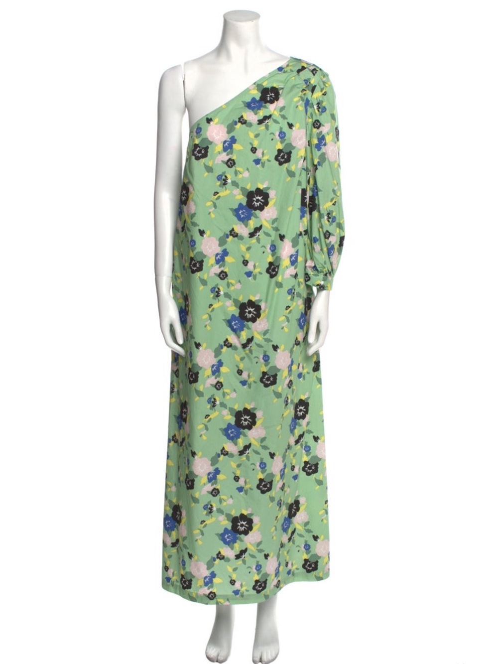 Pearl by Lela Rose One-Shoulder Floral Maxi Dress in Light Green